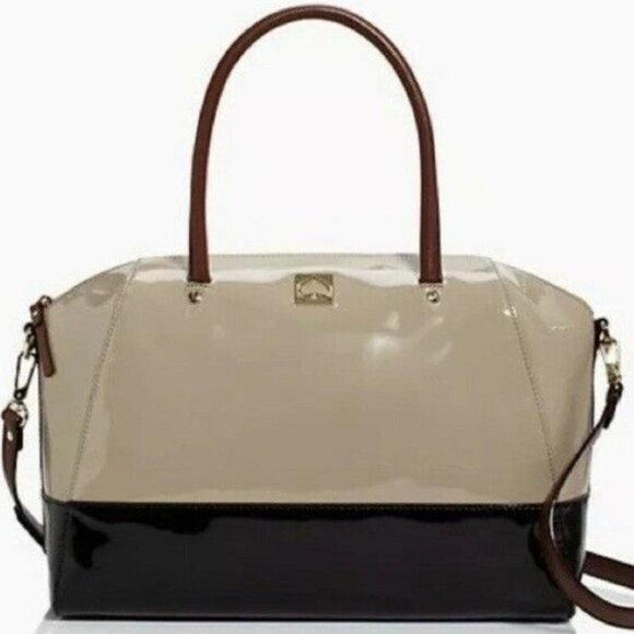 Kate Spade Kingsbury Park Large Catalina Satchel Ash/Black Patent Leather - Picture 1 of 7